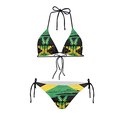 Howilath Bikini Set Sexy 2 Pices Bikini Badeanzug Gepolstert String Triangel Bademode für Frauen Palm Floral Avocado Pfoten, Jamaikanische Flagge Motte Design, M von Howilath