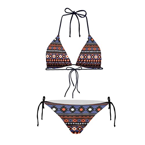 Howilath Bikini Set Sexy 2 Pices Bikini Badeanzug Gepolstert String Triangel Bademode für Frauen Palm Floral Avocado Pfoten, Tribal Stripe, 52 von Howilath