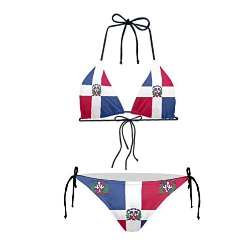 Howilath Bikini Set Sexy 2 Pices Bikini Badeanzug Gepolstert String Triangel Bademode für Frauen Palm Floral Avocado Pfoten, Flagge der Dominikanischen Republik, S von Howilath