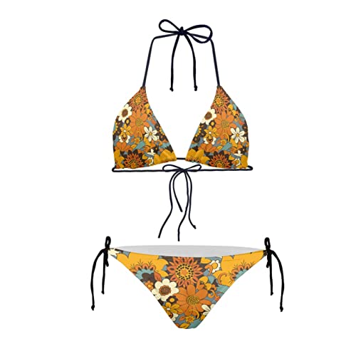 Howilath Bikini-Set, sexy 2-teilig, Bikini, Badeanzug, gepolstert, Triangel-Bademode, für Damen, Palmenblume, Avocado, Pfotenabdrücke, Perlenmuschel, M von Howilath