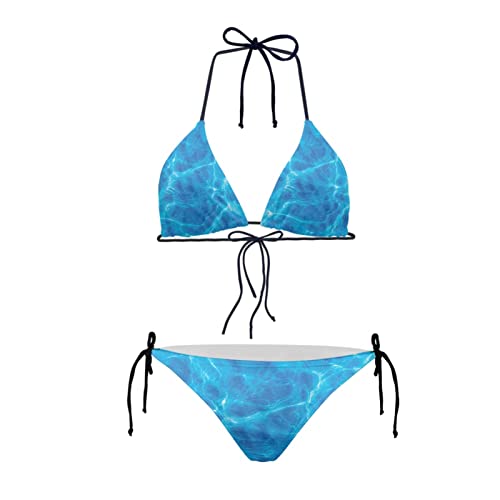 Howilath Bikini Set Sexy 2 Pices Bikini Badeanzug Gepolstert String Triangel Bademode für Frauen Palm Floral Avocado Pfoten, See Blau Wasser Ripple, M von Howilath