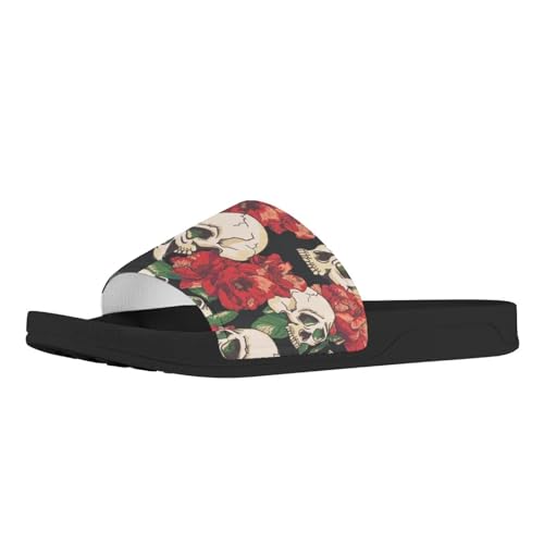 Howilath Blaue Schmetterling-Druck-Sommer-Slipper für Männer Frauen Kinder, Sonnenblumen-bunte Batik-Tier-Haus-Hausschuhe Slide Sandal rutschfest leicht, - Blume Totenkopf - Größe: 39 EU von Howilath