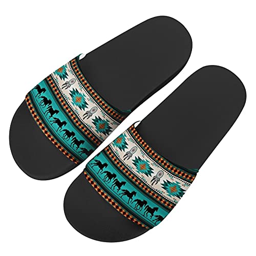 Howilath Blaue Schmetterling-Druck-Sommer-Slipper für Männer Frauen Kinder, Sonnenblumen-bunte Batik-Tier-Haus-Hausschuhe Slide Sandal rutschfest leicht, - Ethnisches Pferd - Größe: 36.5 EU von Howilath