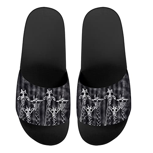 Howilath Blaue Schmetterling-Druck-Sommer-Slipper für Männer Frauen Kinder, Sonnenblumen-bunte Batik-Tier-Haus-Hausschuhe Slide Sandal rutschfest leicht, - Giraffenfamilie - Größe: 36.5 EU von Howilath