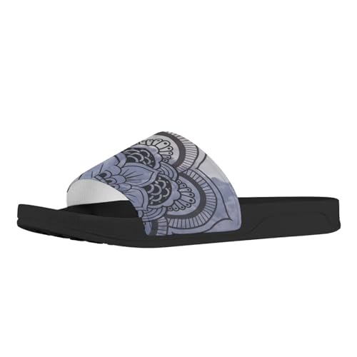 Howilath Blaue Schmetterling-Druck-Sommer-Slipper für Männer Frauen Kinder, Sonnenblumen-bunte Batik-Tier-Haus-Hausschuhe Slide Sandal rutschfest leicht, - Mandala Schiefergrau - Größe: 37 EU von Howilath