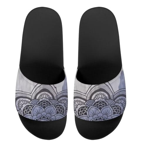 Howilath Blaue Schmetterling-Druck-Sommer-Slipper für Männer Frauen Kinder, Sonnenblumen-bunte Batik-Tier-Haus-Hausschuhe Slide Sandal rutschfest leicht, - Mandala Schiefergrau - Größe: 41.5 EU von Howilath