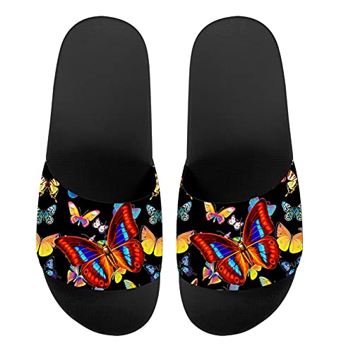Howilath Blaue Schmetterling-Druck-Sommer-Slipper für Männer Frauen Kinder, Sonnenblumen-bunte Batik-Tier-Haus-Hausschuhe Slide Sandal rutschfest leicht, - Schmetterling bunt - Größe: 39 EU von Howilath