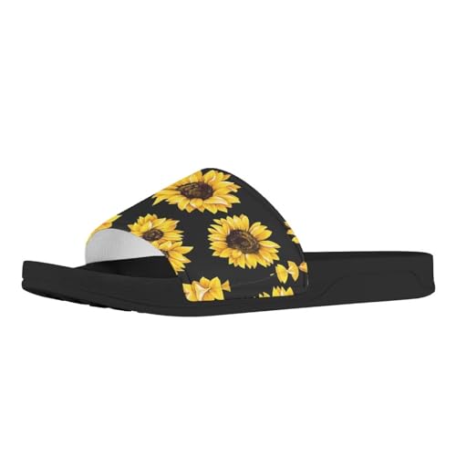 Howilath Blaue Schmetterling-Druck-Sommer-Slipper für Männer Frauen Kinder, Sonnenblumen-bunte Batik-Tier-Haus-Hausschuhe Slide Sandal rutschfest leicht, - Schwarz / Sonnenblume - Größe: 38 EU von Howilath