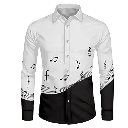 Howilath Bunte Musiknote Beige Designer Herren Langarm Button Down Bluse Top Freizeithemd Leichte Bluse, Musiknoten-Design, XXL Howilath Bunte Musiknote Beige Designer Herren Langarm Button Down Bluse Top Freizeithemd Leichte Bluse, Musiknoten-Design, XXL von Howilath