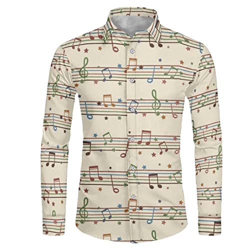 Howilath Bunte Musiknote Beige Designer Herren Langarm Button Down Bluse Top Freizeithemd Leichte Bluse, Musiknoten-Muster, L von Howilath
