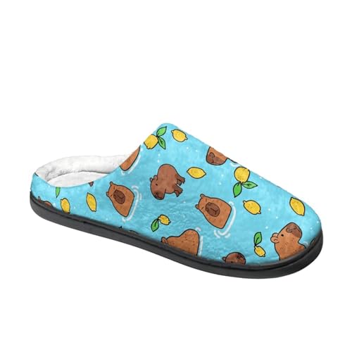 Howilath Capybara Baumwolle Hausschuhe für Männer und Frauen Zitrone Haus Hausschuhe niedliche Tiere Früchte blau Unisex Slip auf Hausschuhe-37-38 von Howilath