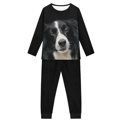 Howilath Cartoon Faultier Planet Blau Designer Jugend Pyjama Anzug ein Paar Nachtwäsche Langarm Nachtwäsche für Mädchen Jungen, Border Collie, 13-14 Jahre von Howilath
