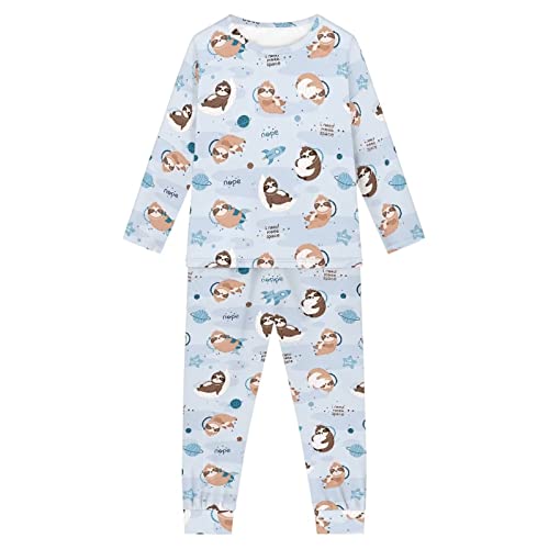 Howilath Cartoon Faultier Planet Blau Designer Jugend Pyjama Anzug ein Paar Nachtwäsche Langarm Nachtwäsche für Mädchen Jungen, Faultier Planet Designer, 3-4 Jahre von Howilath