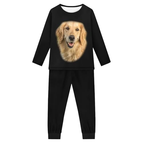 Howilath Cartoon Faultier Planet Blau Designer Jugend Pyjama Anzug ein Paar Nachtwäsche Langarm Nachtwäsche für Mädchen Jungen, Golden Retriever, 13-14 Jahre von Howilath
