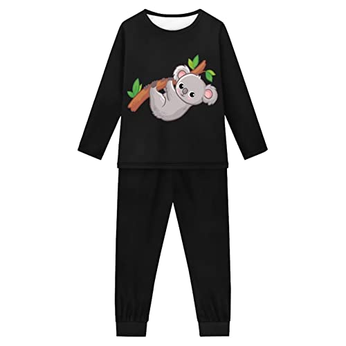 Howilath Cartoon Faultier Planet Blau Designer Jugend Pyjama Anzug ein Paar Nachtwäsche Langarm Nachtwäsche für Mädchen Jungen, Koala-Designer, 7-8 Jahre von Howilath