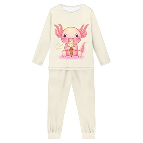 Howilath Cartoon Frosch Weiß Designer Kinder Pyjama Anzug 2 Stück Nachtwäsche Langarm Nachtwäsche für Jungen Mädchen, Axolotl, 13-14 Years von Howilath