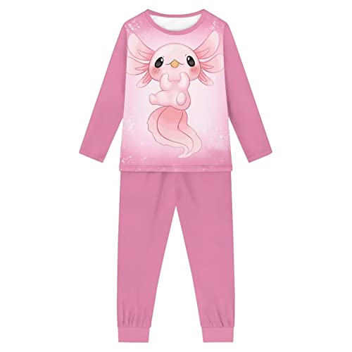 Howilath Cartoon Frosch Weiß Designer Kinder Pyjama Anzug 2 Stück Nachtwäsche Langarm Nachtwäsche für Jungen Mädchen, Axolotl bedruckt:, 7-8 Years von Howilath