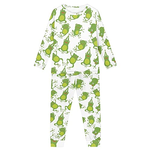 Howilath Cartoon Frosch Weiß Designer Kinder Pyjama Anzug 2 Stück Nachtwäsche Langarm Nachtwäsche für Jungen Mädchen, Cartoon-Frosch-Designer, 7-8 Years von Howilath