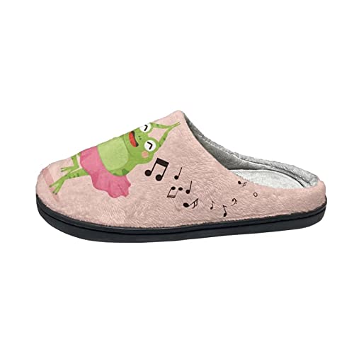 Howilath Cartoon Frosch musikalische Note rosa Muster Indoor Outdoor Unisex Slip auf Hausschuhe für erwachsene warme gemütliche Baumwollpantoffeln-39-40 von Howilath