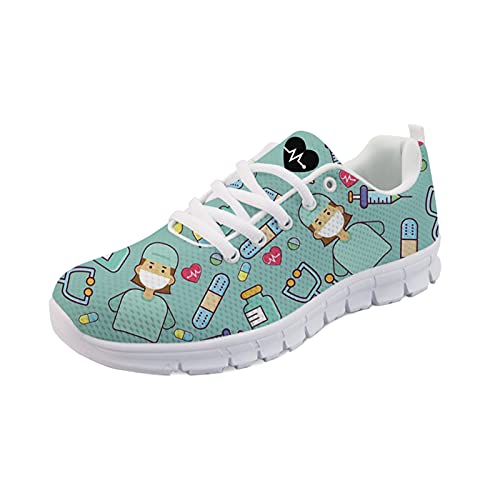 Howilath Cartoon Krankenschwester Türkis Damen Turnschuhe Lässige Laufsport rutschfeste Männer Frauen Wanderschuhe Turnschuhe Tennisschuhe EU 41 von Howilath