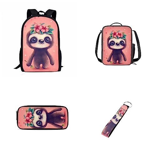 Howilath Cartoon Meerschweinchen Karotte grün 4 Stück 1 Set Schultasche Thermo Lunchtasche Federmäppchen Schlüsselanhänger Halter für Kinder, Faultier Blume Herz Stern, Lässiger Tagesrucksack von Howilath