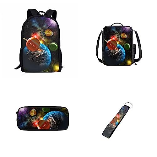 Howilath Cartoon Meerschweinchen Karotte grün 4 Stück 1 Set Schultasche Thermo Lunchtasche Federmäppchen Schlüsselanhänger Halter für Kinder, Sternenhimmel, Lässiger Tagesrucksack von Howilath