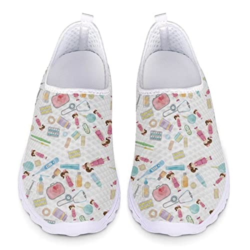 Howilath Cartoon niedliche Krankenschwester weiße Sneakers Flache Loafer Bequeme Trainer Slip-on Schuhe lässige Laufschuhe für Erwachsene Unisex-37 von Howilath