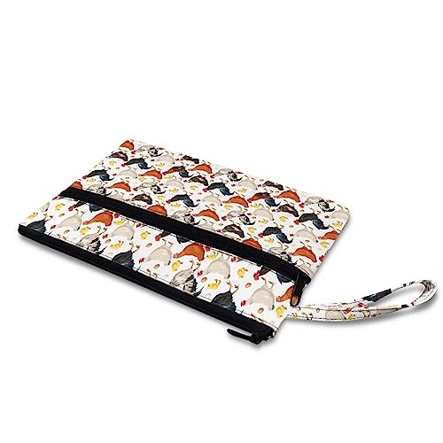 Howilath Clutch-Tasche Cartoon Huhn Weiß Canvas Münzbörse Hahn Henne Handtasche Große Kapazität Wechselgeldbörse für Frauen, Huhn, S von Howilath