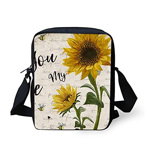 Howilath Coole kleine Schultertasche Boho Tribal Art Tier Bunte Blume Outdoor Reisen Sport Messenger Bag Handtaschen, Sonnenblume & Biene, Small von Howilath