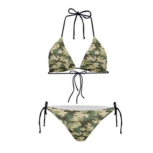 Howilath Damen Bikini Triangular Gepolstert Neckholder Badeanzug für Strand Meer Schwimmen Nationalflagge Gepard Galaxy, Camouflage-Muster, L von Howilath