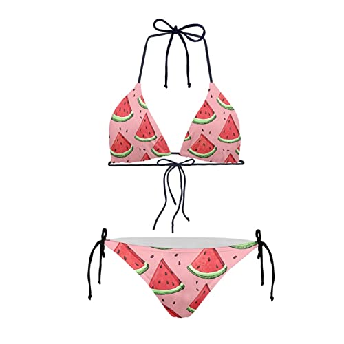 Howilath Damen Bikini Triangular Gepolstert Neckholder Badeanzug für Strand Meer Schwimmen Nationalflagge Gepard Galaxy, wassermelone, L Howilath Damen Bikini Triangular Gepolstert Neckholder Badeanzug für Strand Meer Schwimmen Nationalflagge Gepard Galaxy, wassermelone, L von Howilath