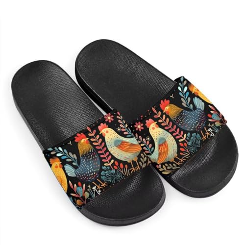Howilath Damen Casual Slide Sandalen Cartoon Tiere Druck Bequeme Weiche Sohle Rutschfeste Offene Zehe EVA Flache Sandalen, Bunter Boho-Hahn, 9 US Wide von Howilath