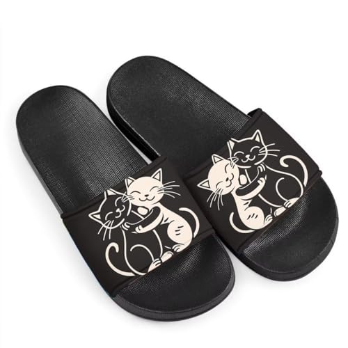 Howilath Damen Casual Slide Sandalen Cartoon Tiere Druck Bequeme Weiche Sohle Rutschfeste Offene Zehe EVA Flache Sandalen, Cartoon Cat Friends, 6 Wide von Howilath