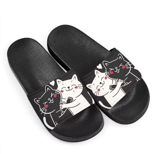 Howilath Damen Casual Slide Sandalen Cartoon Tiere Druck Bequeme Weiche Sohle Rutschfeste Offene Zehe EVA Flache Sandalen, Cartoon Kitty Couple, 7 US Wide von Howilath
