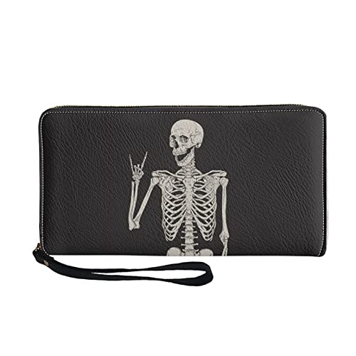 Howilath Damen Geldbörse für Kreditkarte Ausweis Geld und Münzen, Wristlet Geldbörse Tragbare Clutch Tasche, Sugar Skull Galaxy Rose, Rock N Roll Totenkopf von Howilath