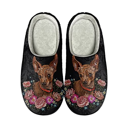 Howilath Entzückende Chihuahua Welpe Blumenschwarz Gedruckt Erwachsene Indoor Outdoor Slip On Hausschuhe Unisex Baumwolle Hausschuhe Haus Hausschuhe-44-45 von Howilath