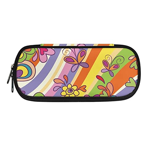 Howilath Federmäppchen, Motiv Gänseblümchen, Schmetterling, Schwarz, Hippie Blume Motten Swirl, Schuhtasche von Howilath