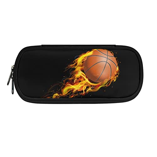 Howilath Federmäppchen für Kinder, Jungen, Mädchen, Schreibwaren-Organizer, Federmäppchen, tragbares Federmäppchen, Flamme Basketball, 8.8"L x 1.7"W x 4.1"H, Schulranzen von Howilath