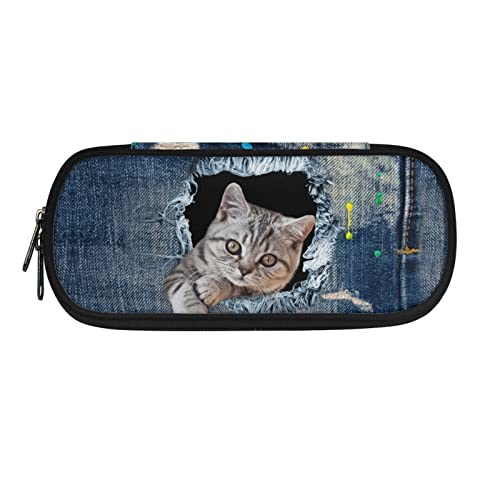 Howilath Federmäppchen für Kinder, Jungen, Mädchen, Schreibwaren-Organizer, Federmäppchen, tragbares Federmäppchen, Katze, niedlich, 8.8"L x 1.7"W x 4.1"H, Schulranzen von Howilath