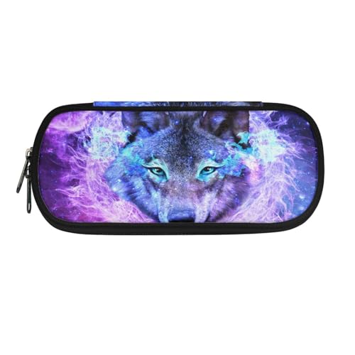 Howilath Federmäppchen für Kinder, Kawaii-Federmäppchen, für Jungen und Mädchen, Schreibwaren-Organizer, Stiftebox, Violett Galaxie Wolf, 8.8"L x 1.7"W x 4.1"H, Schulranzen von Howilath