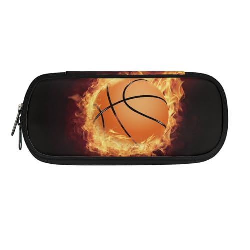 Howilath Federmäppchen für Kinder, Schulbedarf, Jungen, Stiftetasche, Mädchen, Schreibwaren-Organizer, großes Federmäppchen, Feuer-Basketball, 8.8"L x 1.7"W x 4.1"H, Schulranzen von Howilath