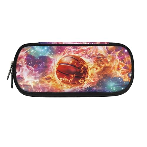 Howilath Federmäppchen für Kinder, Schulbedarf, Jungen, Stiftetasche, Mädchen, Schreibwaren-Organizer, großes Federmäppchen, Galaxy Fire Basketball, 8.8"L x 1.7"W x 4.1"H, Schulranzen von Howilath