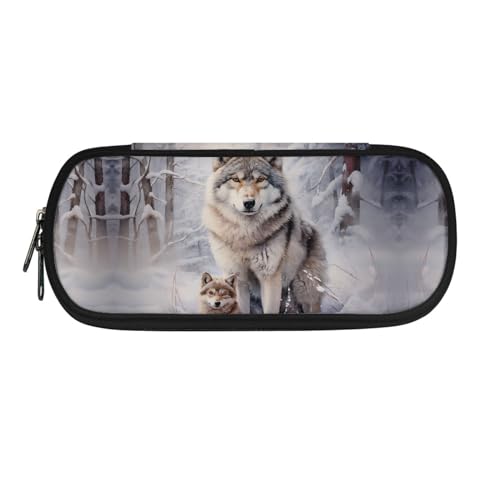 Howilath Federmäppchen für Kinder, Schulbedarf, Jungen, Stiftetasche, Mädchen, Schreibwaren-Organizer, großes Federmäppchen, Wolf Familie, 8.8"L x 1.7"W x 4.1"H, Schulranzen von Howilath