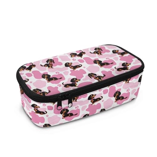 Howilath Federmäppchen für Kinder in der Sekundar- und Grundschule, großes Fassungsvermögen, Federmäppchen, Schüler, großes Schreibwaren-Federmäppchen, Dackel-Aufdruck, 10.24"*4.49"*3.15, Schulranzen von Howilath