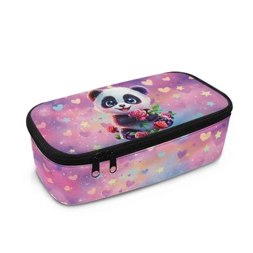 Howilath Federmäppchen für Kinder in der Sekundar- und Grundschule, großes Fassungsvermögen, Federmäppchen, Schüler, großes Schreibwaren-Federmäppchen, Panda-Herz, 10.24"*4.49"*3.15, Schulranzen von Howilath