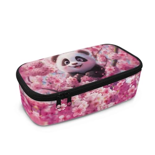 Howilath Federmäppchen für Kinder in der Sekundar- und Grundschule, großes Fassungsvermögen, Federmäppchen, Schüler, großes Schreibwaren-Federmäppchen, Panda Kirschblüten, 10.24"*4.49"*3.15 von Howilath