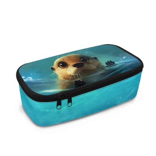 Howilath Federmäppchen für Kinder in der Sekundar- und Grundschule, großes Fassungsvermögen, Federmäppchen, Schüler, großes Schreibwaren-Federmäppchen, Seeotter, 10.24"*4.49"*3.15, Schulranzen von Howilath