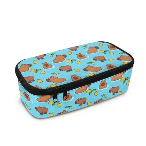 Howilath Federmäppchen für Mädchen, großes Fassungsvermögen, für die Sekundarstufe / Grundschule, Schüler, Schreibwaren, Federmäppchen, Capybara Lemon, 10.24"*4.49"*3.15, Schulranzen von Howilath