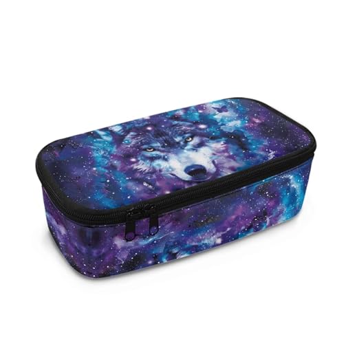 Howilath Federmäppchen für Mädchen, großes Fassungsvermögen, für die Sekundarstufe / Grundschule, Schüler, Schreibwaren, Federmäppchen, Wolf Sternennacht, 10.24"*4.49"*3.15, Schulranzen von Howilath