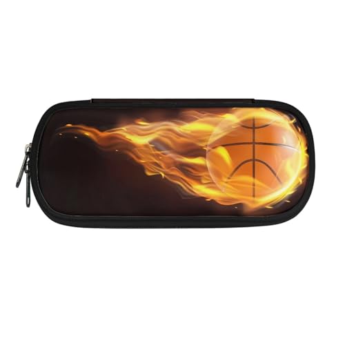 Howilath Federmäppchen mit großem Fassungsvermögen für Jungen und Mädchen, Schulbedarf, Schreibwaren-Organizer, Federmäppchen, Stiftetasche, Feuer-Basketball, 8.8"L x 1.7"W x 4.1"H, Schulranzen von Howilath